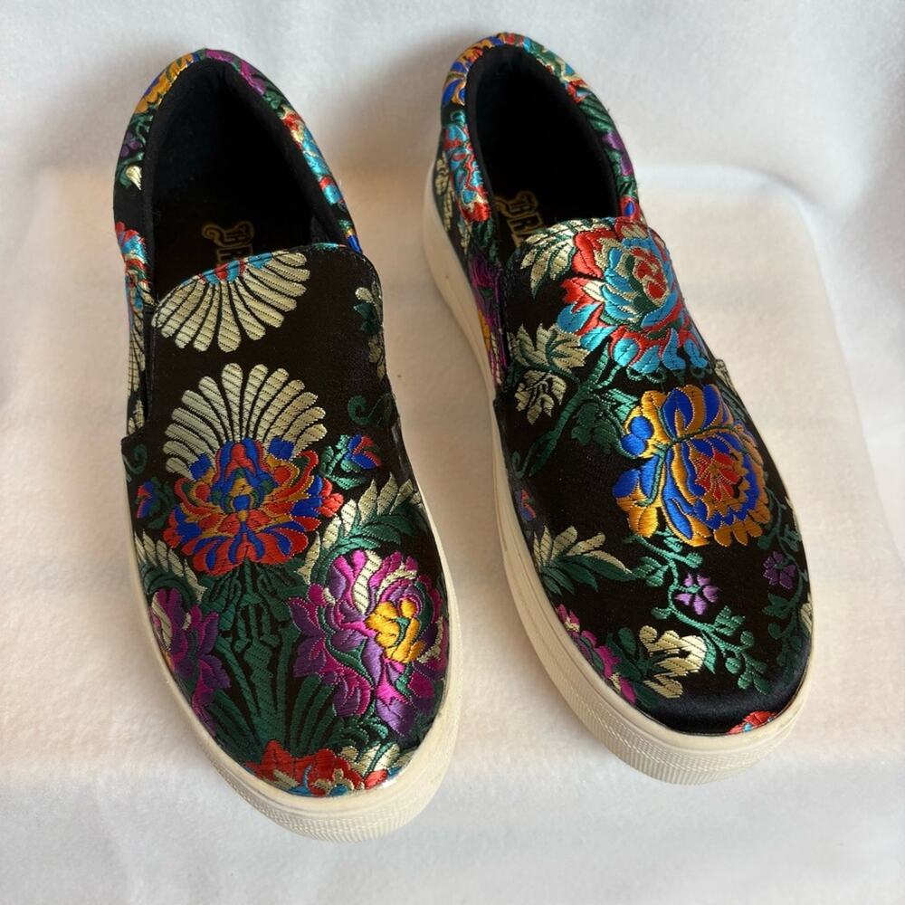 Brash Evonne Asian Metallic Brocade Multicolor Slip-On Sneaker Black Women’s 5.5
